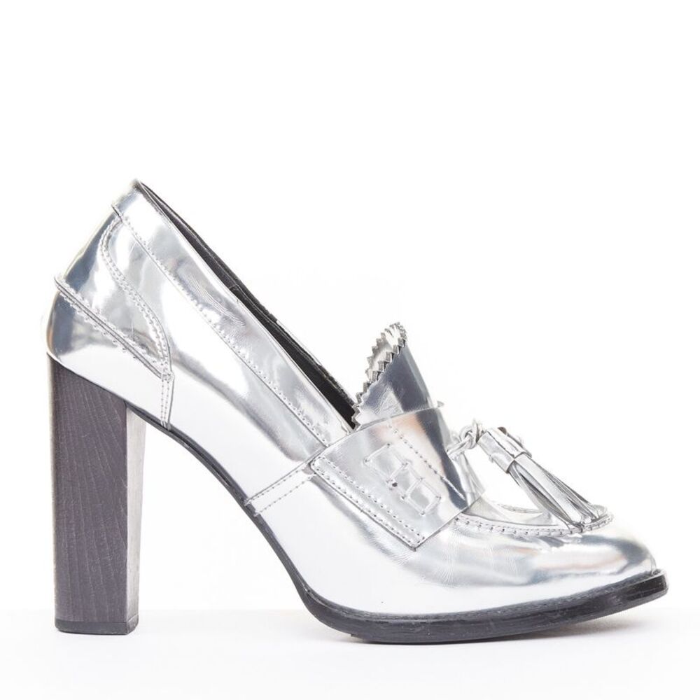 Stella McCartney 2014 Silver Metallic Kiltie Loafer Heels